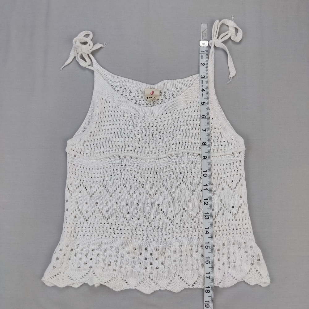 IJOAH Tank Top Womens Small White Crochet Knit Tie Shoulder Boho Scalloped Hem - Picture 5 of 6